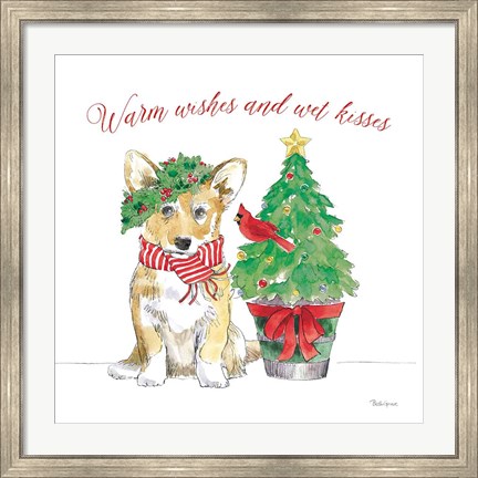 Framed Holiday Paws V on White Print