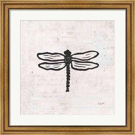 Framed Dragonfly Stamp BW Print