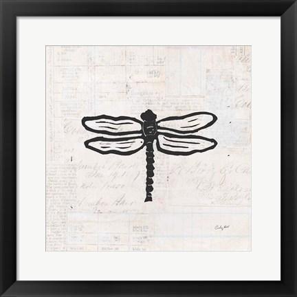 Framed Dragonfly Stamp BW Print