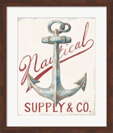 Framed Floursack Nautical V Red Print