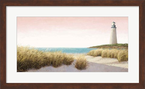 Framed Lighthouse by the Sea Blush Print