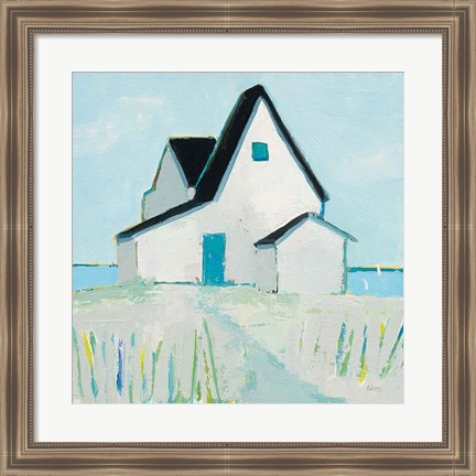 Framed Cottage by the Sea Neutral Print