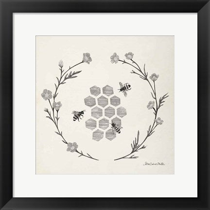 Framed Happy to Bee Home III Neutral Print