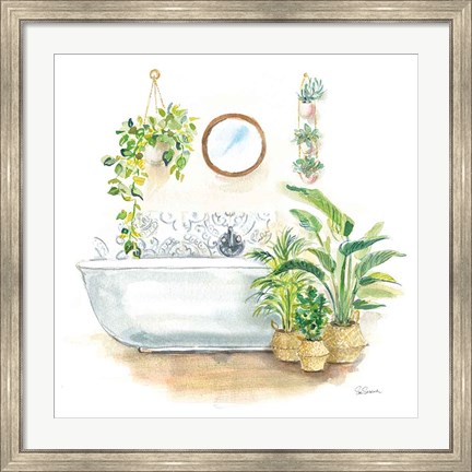 Framed Greenery Bath II Print