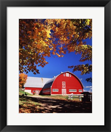 Framed Big Red Barn Autumn Farm Scenic Print