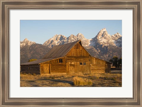 Framed Barn In Field With Mountain Range In The Background, Wyoming Print