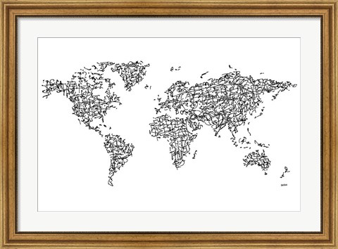 Framed Hanzi Kangi World Map Print