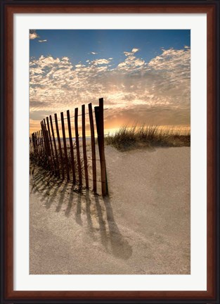 Framed Dune Fence At Sunrise Print