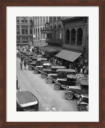 Framed 1936 Line Of Angle Parked Cars Downtown Main Street Knoxville Tennessee Print