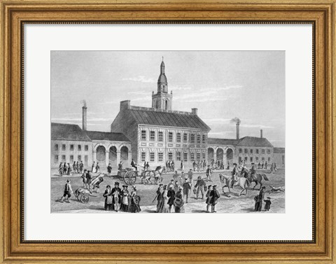 Framed Engraving Of Independence Hall In Philadelphia 1776 Print