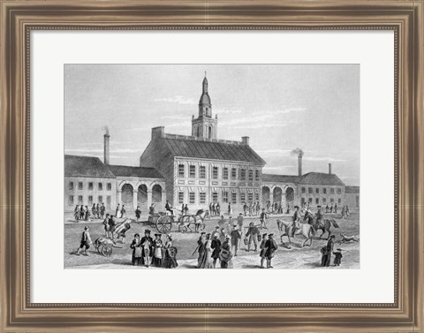 Framed Engraving Of Independence Hall In Philadelphia 1776 Print