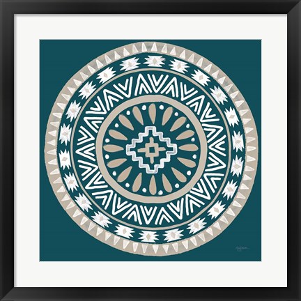 Framed Lovely Llamas Mandala II Blue Green Print