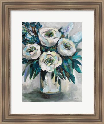 Framed White Roses Bouquet Print