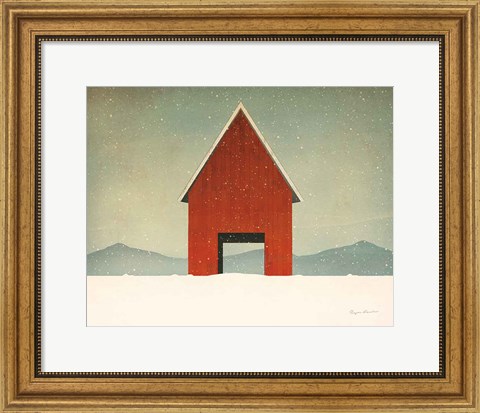 Framed Red Barn Winter Print