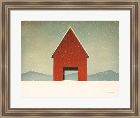 Framed Red Barn Winter Print