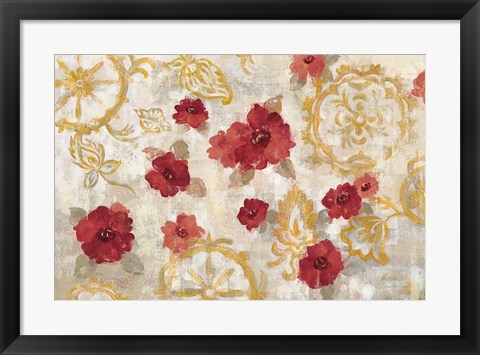 Framed Elegant Fresco Red Gold Print