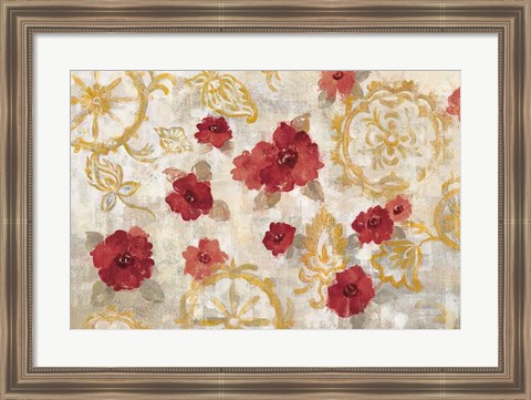 Framed Elegant Fresco Red Gold Print