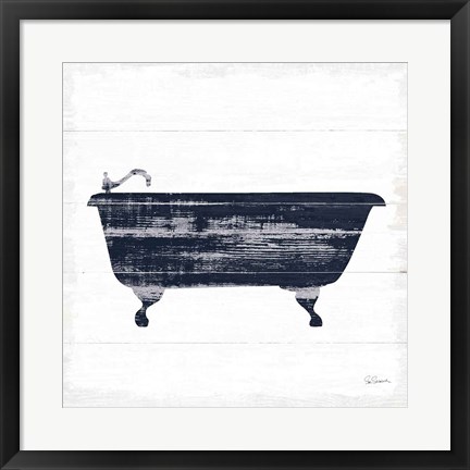 Framed Shiplap Bath I Navy Print