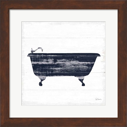 Framed Shiplap Bath I Navy Print