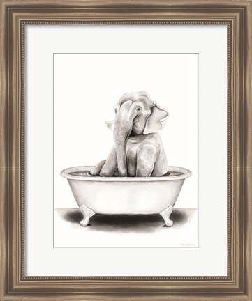 Framed Elephant in Tub Print