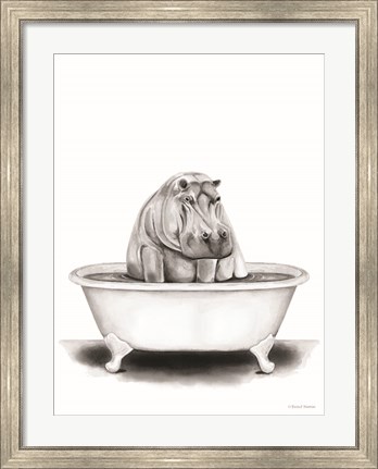 Framed Hippo in Tub Print