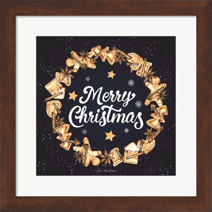 Framed Gingerbread Merry Christmas Wreath Print