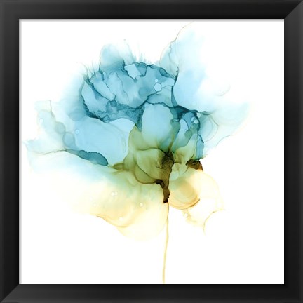 Framed Blooming Cyan I Print