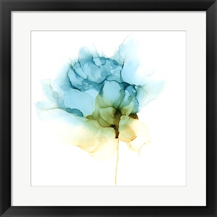 Framed Blooming Cyan I Print