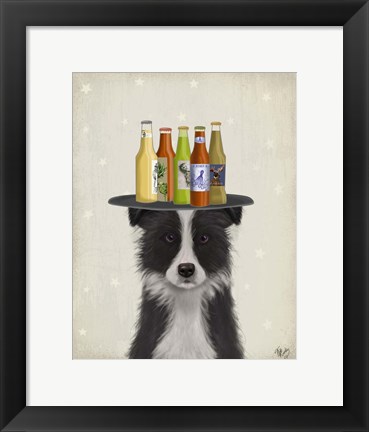 Framed Border Collie Black White Beer Lover Print