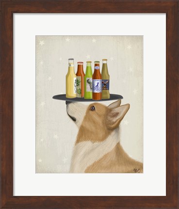 Framed Corgi Tan White Beer Lover Print