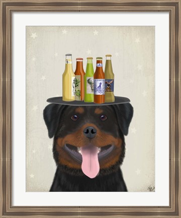 Framed Rottweiler Beer Lover Print