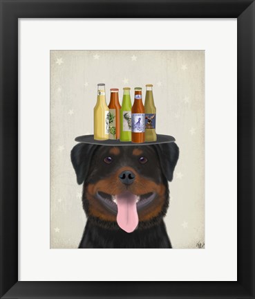 Framed Rottweiler Beer Lover Print