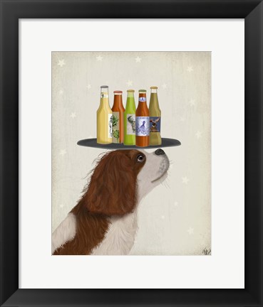 Framed King Charles Spaniel Brown White Beer Lover Print