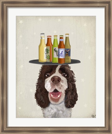 Framed Springer Spaniel Brown White Beer Lover Print