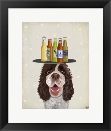 Framed Springer Spaniel Brown White Beer Lover Print