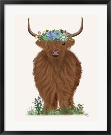 Framed Highland Cow with Flower Crown 2, Full Print