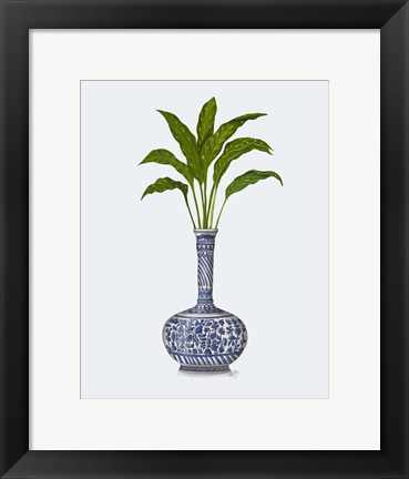 Framed Chinoiserie Vase 3, With Plant Print