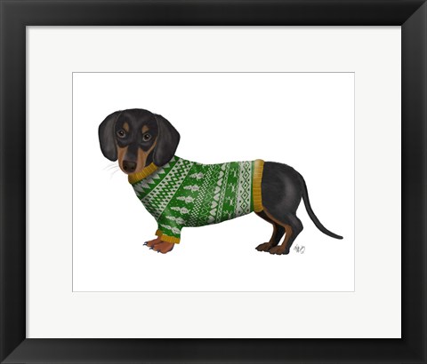 Framed Christmas Des - Dachshund and Christmas Sweater Print