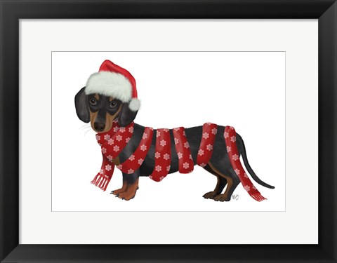 Framed Christmas Des - Dachshund Snowflake Scarf Print