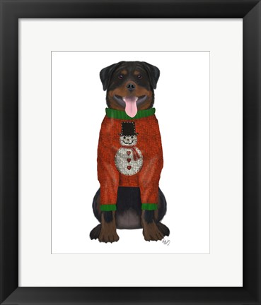 Framed Christmas Des - Rottweiler in Christmas Sweater Print