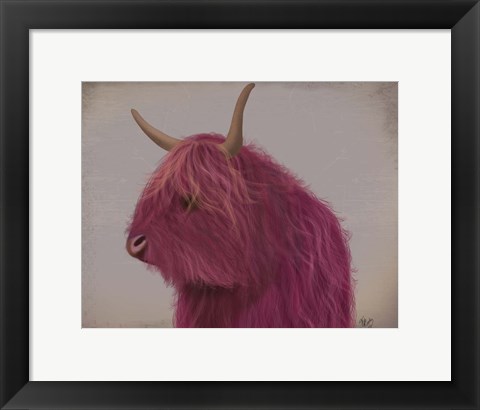 Framed Highland Cow 4, Pink, Portrait Print