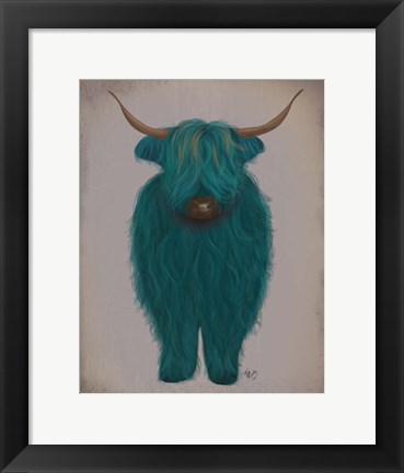 Framed Highland Cow 3, Turquoise, Full Print