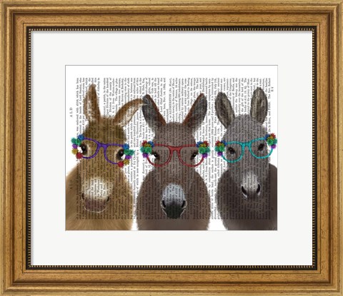 Framed Donkey Trio Flower Glasses Book Print Print