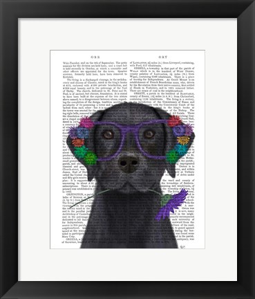 Framed Black Labrador and Flower Glasses Book Print Print