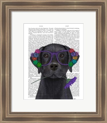 Framed Black Labrador and Flower Glasses Book Print Print