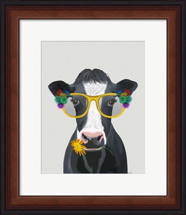 Framed Cow and Flower Glasses Print