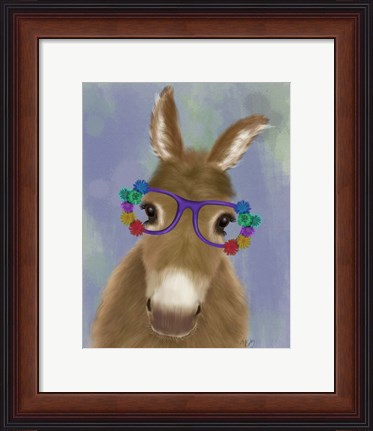 Framed Donkey Purple Flower Glasses Print