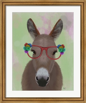 Framed Donkey Red Flower Glasses Print