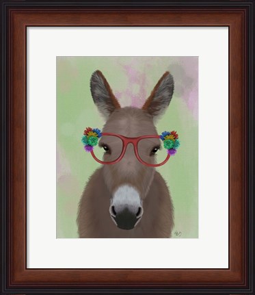 Framed Donkey Red Flower Glasses Print