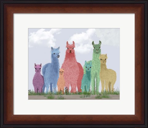 Framed Llama Pastel Family Print